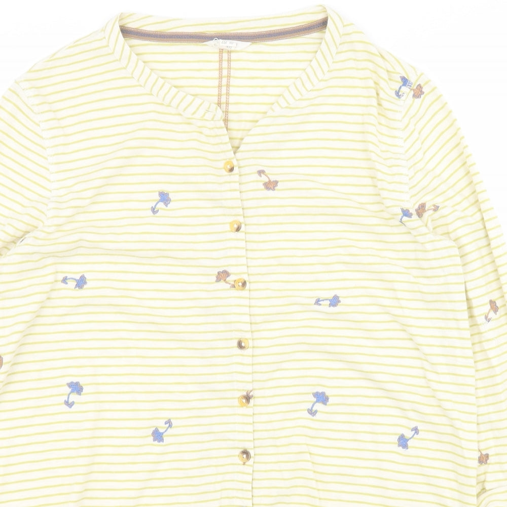 White Stuff Womens Beige Striped Cotton Basic T-Shirt Size 12 Round Neck