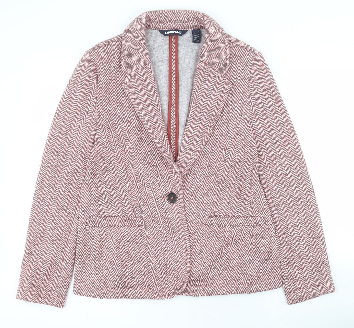 Lands End Womens Red Striped  Jacket Blazer Size S  Button
