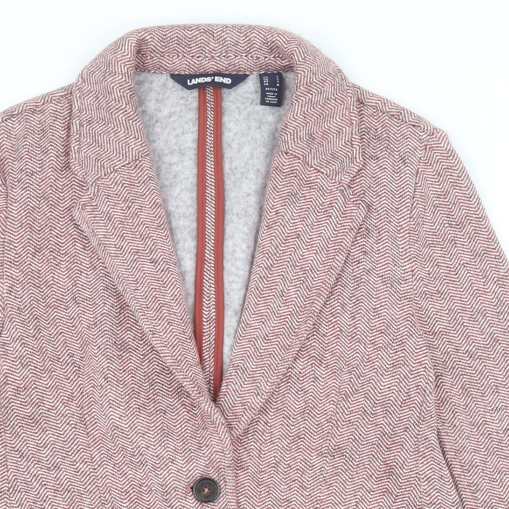 Lands End Womens Red Striped  Jacket Blazer Size S  Button