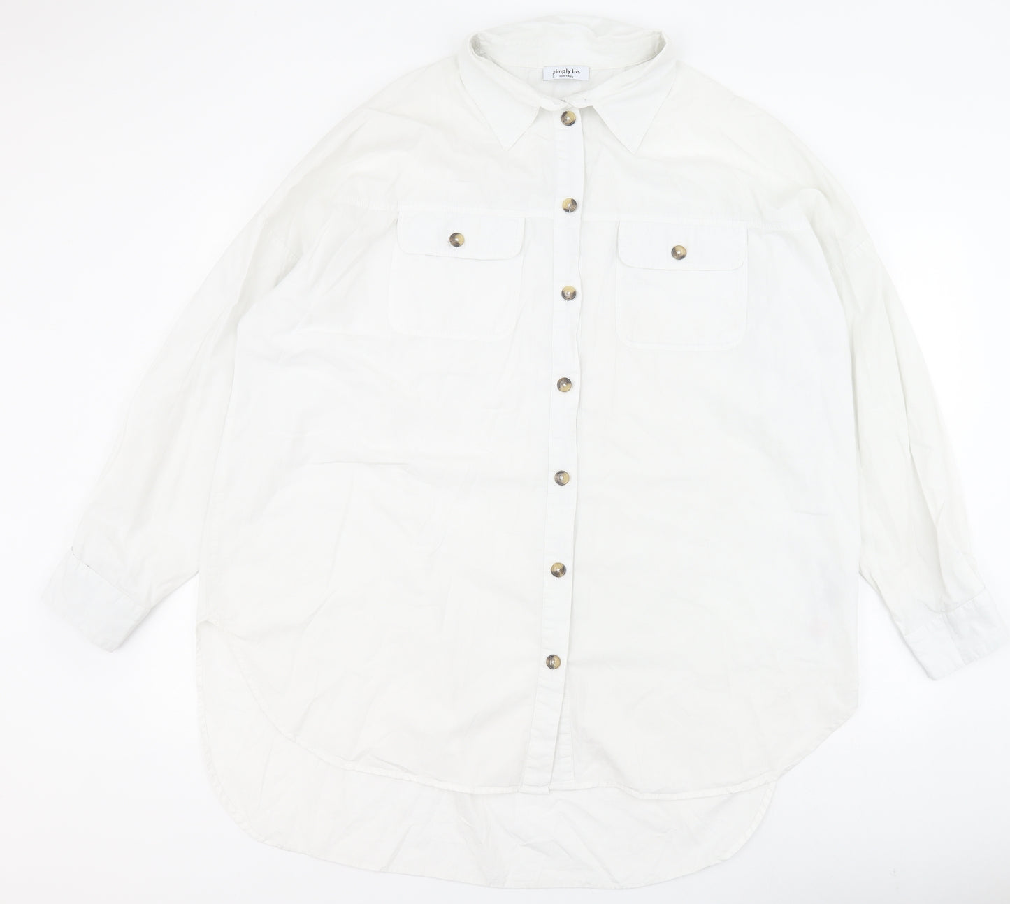 Simply Be Womens White  100% Cotton Basic Button-Up One Size Collared