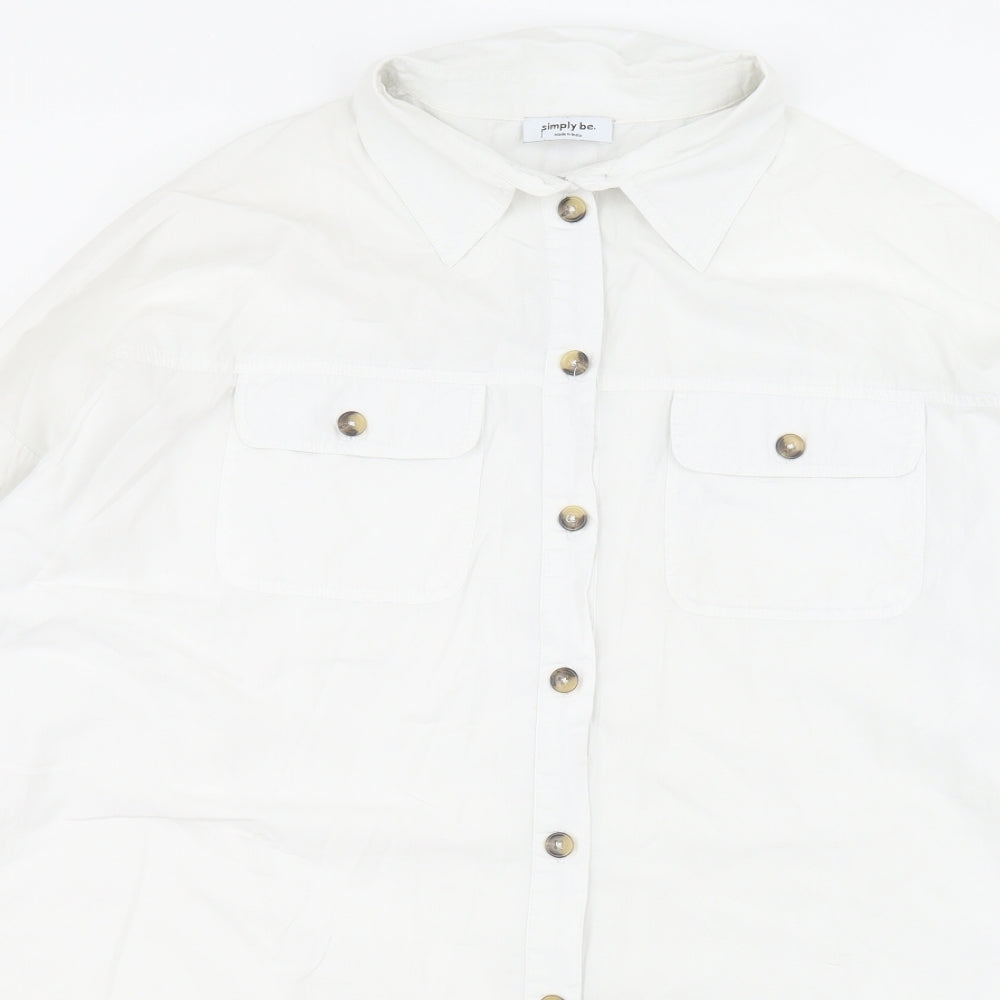 Simply Be Womens White  100% Cotton Basic Button-Up One Size Collared