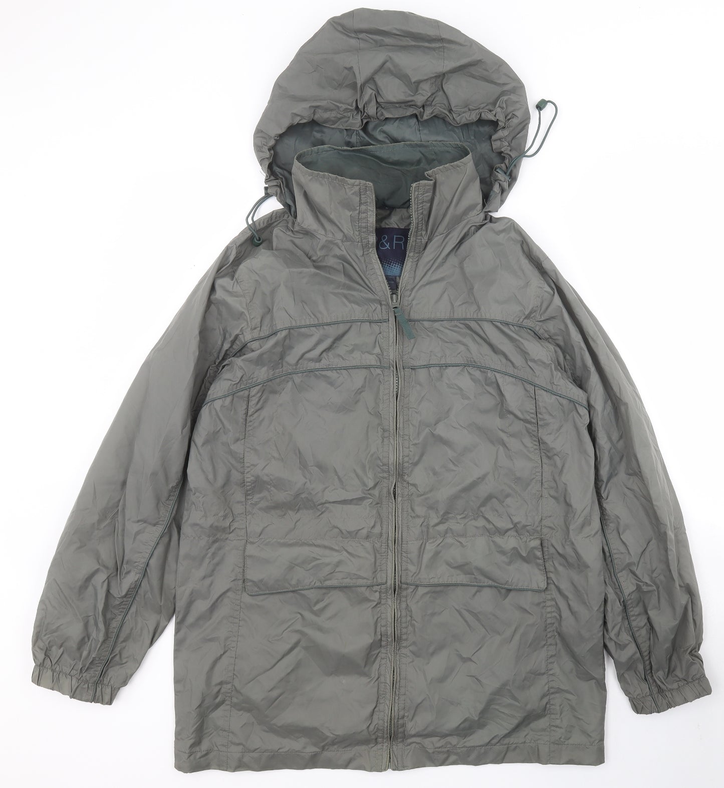R&R Mens Green   Rain Coat Jacket Size S  Zip