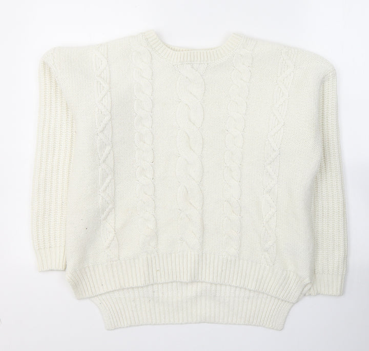 George Womens White Round Neck Acrylic Pullover Jumper Size 10