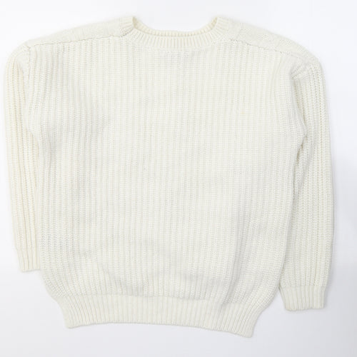 George Womens White Round Neck  Acrylic Pullover Jumper Size 10