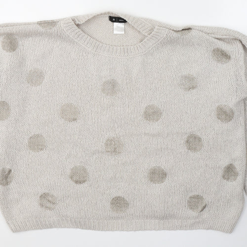 Edition Womens Ivory Round Neck Polka Dot Acrylic Pullover Jumper Size 10