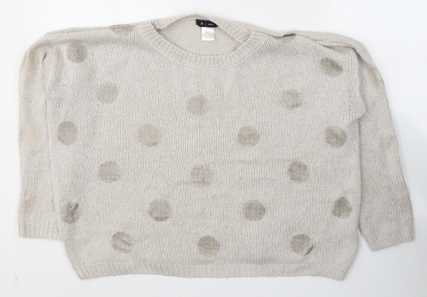 Edition Womens Ivory Round Neck Polka Dot Acrylic Pullover Jumper Size 10