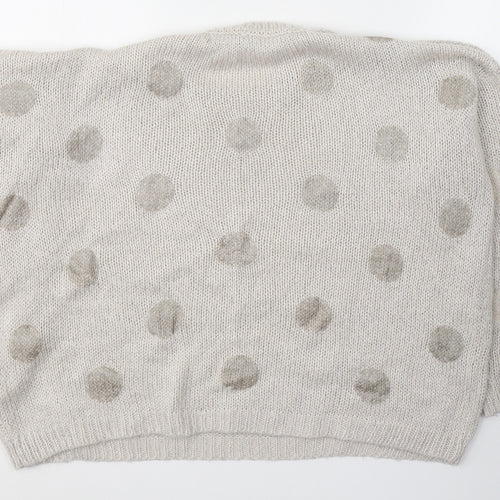 Edition Womens Ivory Round Neck Polka Dot Acrylic Pullover Jumper Size 10