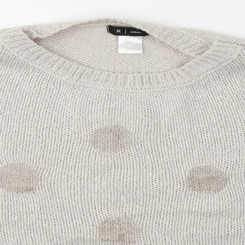 Edition Womens Ivory Round Neck Polka Dot Acrylic Pullover Jumper Size 10
