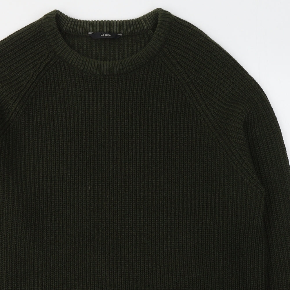 George Mens Green Round Neck  Acrylic Pullover Jumper Size XL