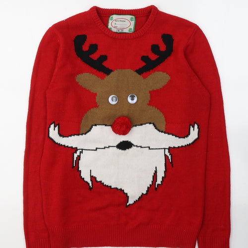 Marks and Spencer Mens Red Round Neck  Acrylic Pullover Jumper Size XS   - Christmas jumper