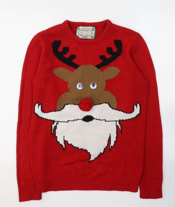 Marks and Spencer Mens Red Round Neck Acrylic Pullover Jumper Size XS - Christmas jumper