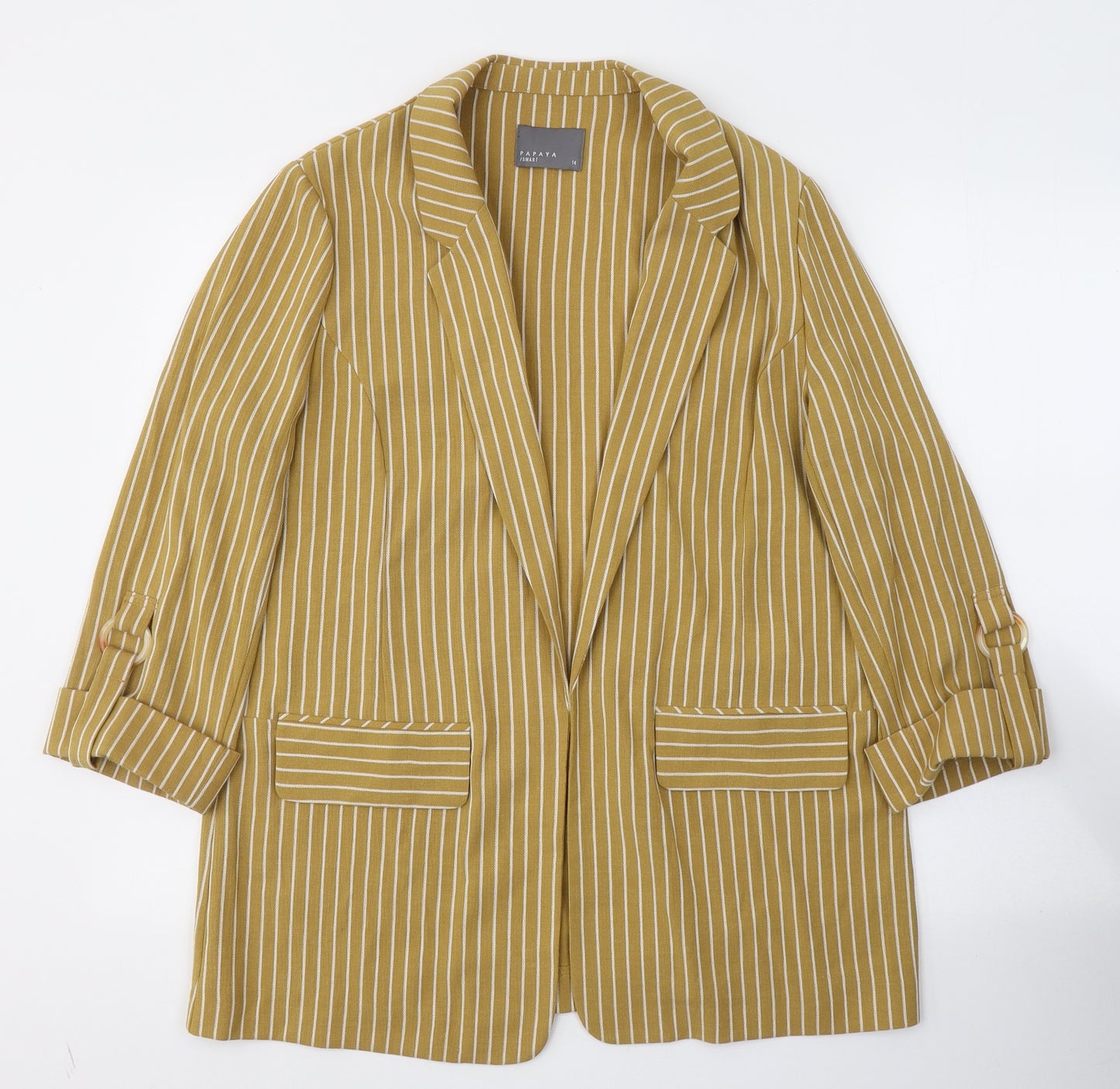 Papaya Womens Yellow Striped  Jacket Blazer Size 14