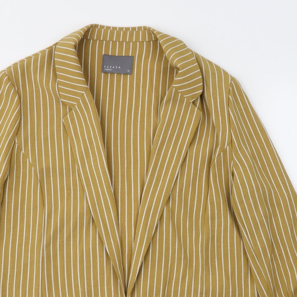 Papaya Womens Yellow Striped  Jacket Blazer Size 14