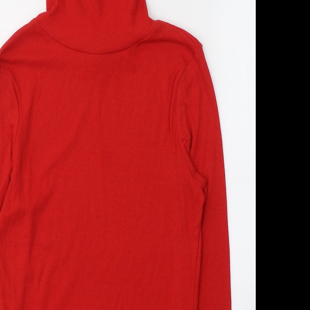 New Look Womens Red  Polyester Jersey Blouse Size 14 Roll Neck