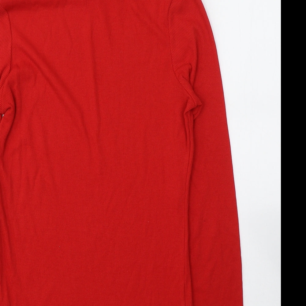 New Look Womens Red  Polyester Jersey Blouse Size 14 Roll Neck