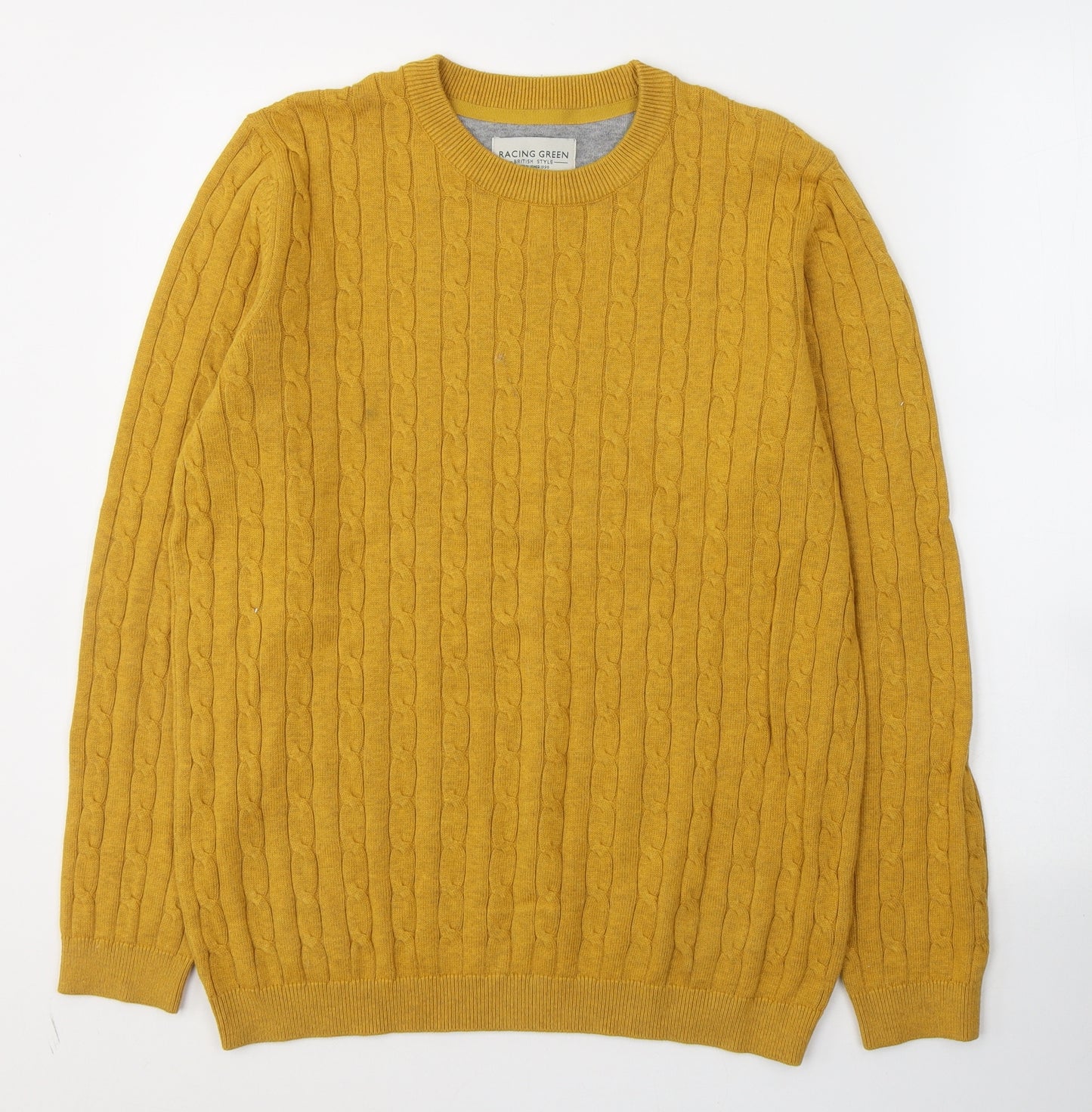 Racing Green Mens Yellow Round Neck  Cotton Pullover Jumper Size M