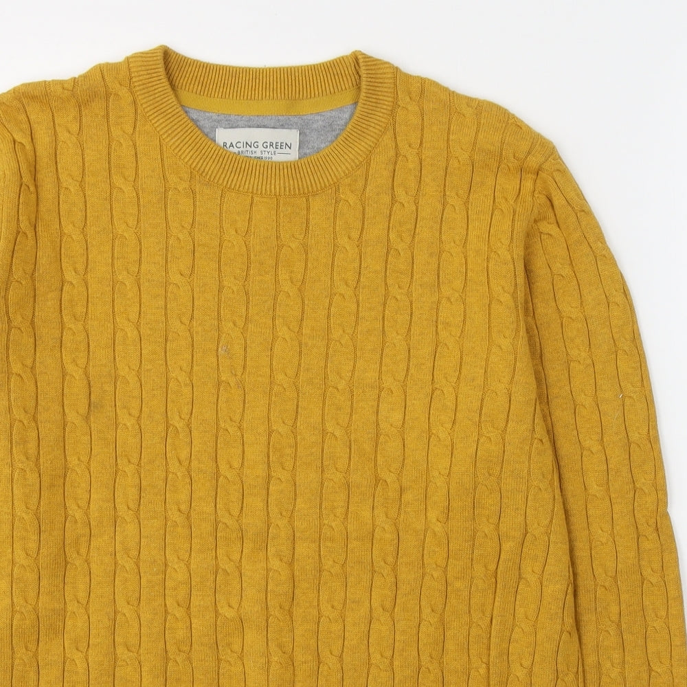 Racing Green Mens Yellow Round Neck  Cotton Pullover Jumper Size M