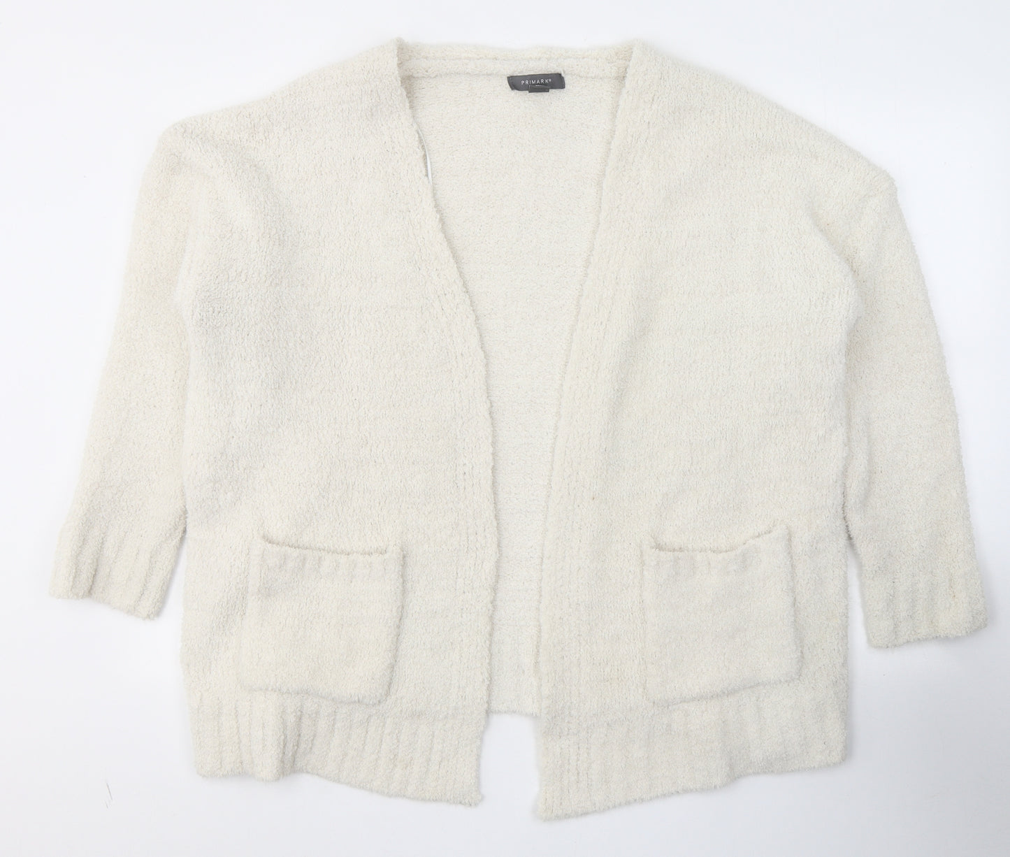 Primark Womens White V-Neck  Polyester Cardigan Jumper Size 12