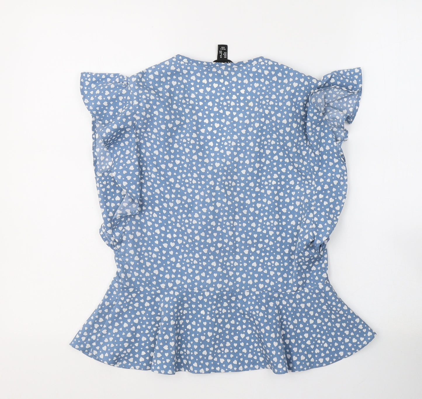 New Look Womens Blue Polka Dot Polyester Basic T-Shirt Size 10 V-Neck