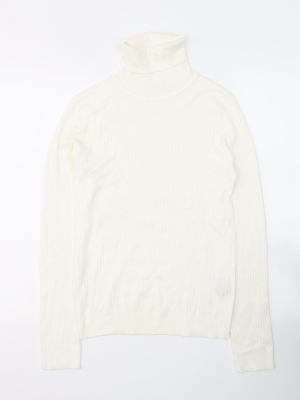 Primark Womens White  Viscose Jersey T-Shirt Size 12 Roll Neck