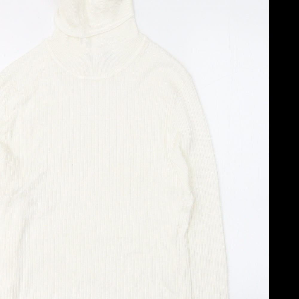 Primark Womens White  Viscose Jersey T-Shirt Size 12 Roll Neck