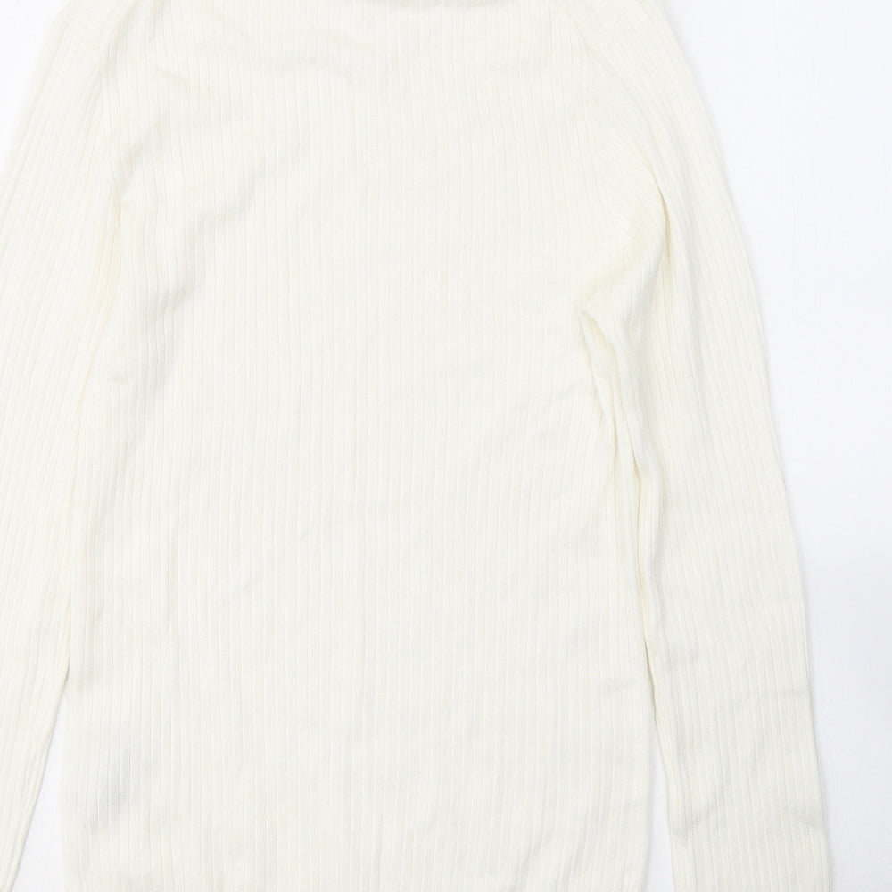 Primark Womens White  Viscose Jersey T-Shirt Size 12 Roll Neck