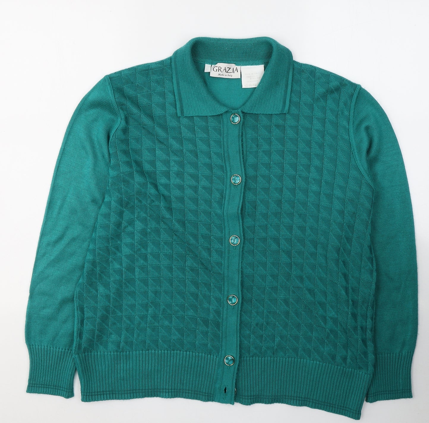 Grazia Womens Green Collared  Acetate Cardigan Jumper Size 20