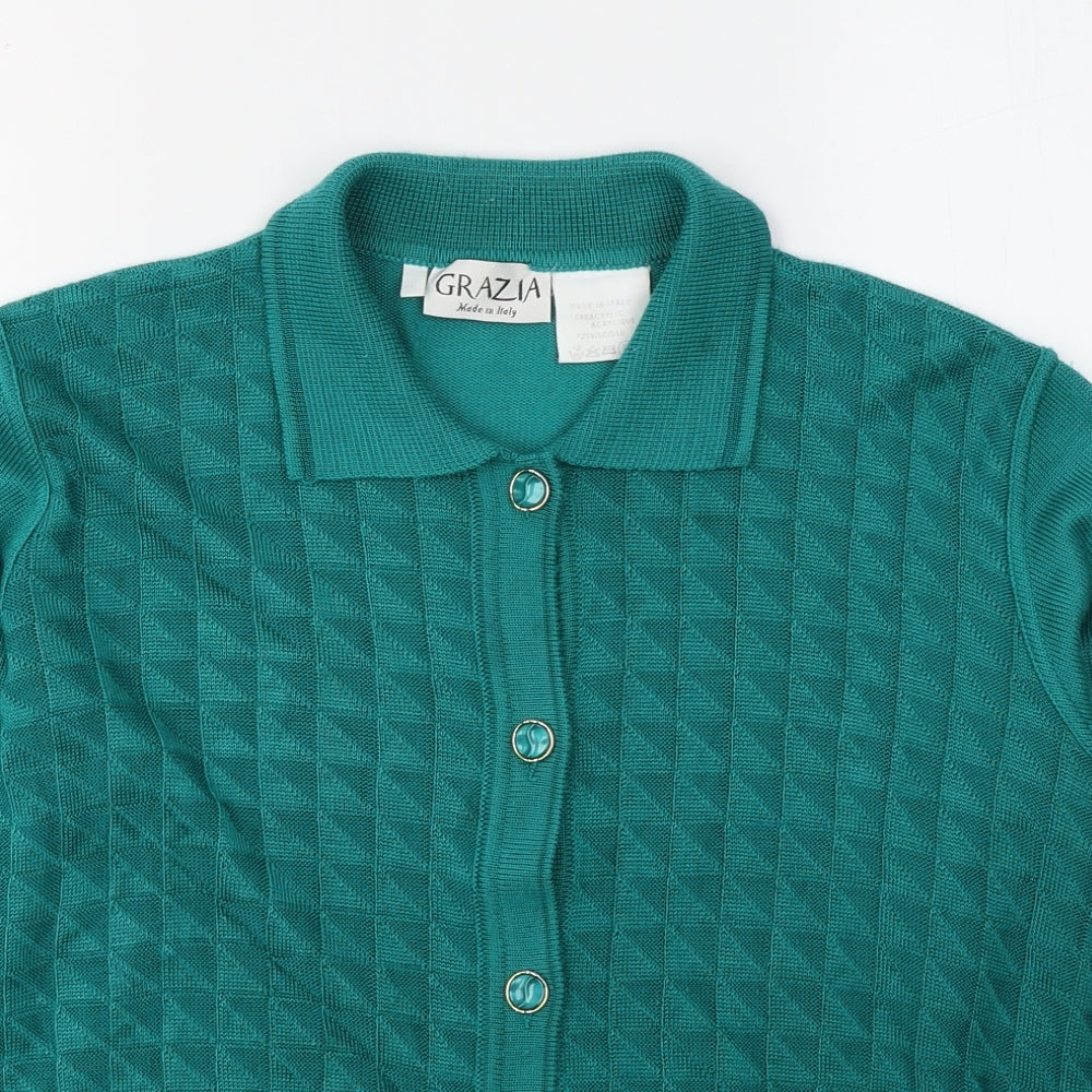 Grazia Womens Green Collared  Acetate Cardigan Jumper Size 20