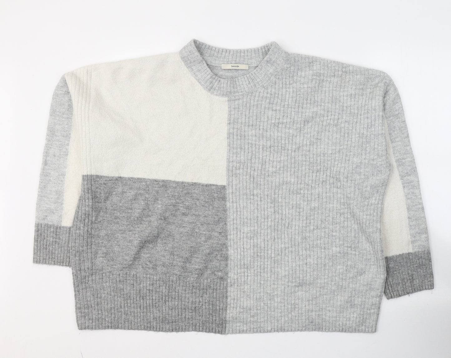 George Womens Grey Round Neck  Acrylic Pullover Jumper Size XL   - Colourblock