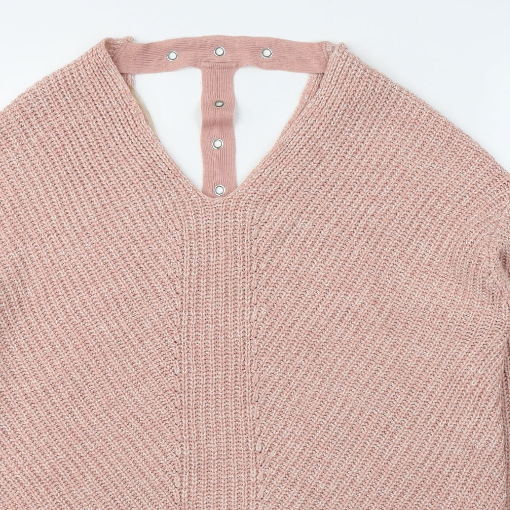 Pep&Co Womens Pink V-Neck  Acrylic Pullover Jumper Size 16