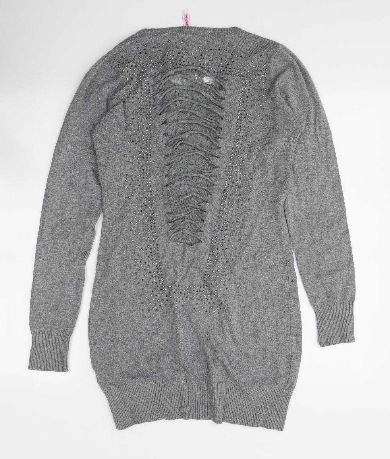Losmoda Womens Grey  Polyester Jumper Dress  Size S  Round Neck Pullover