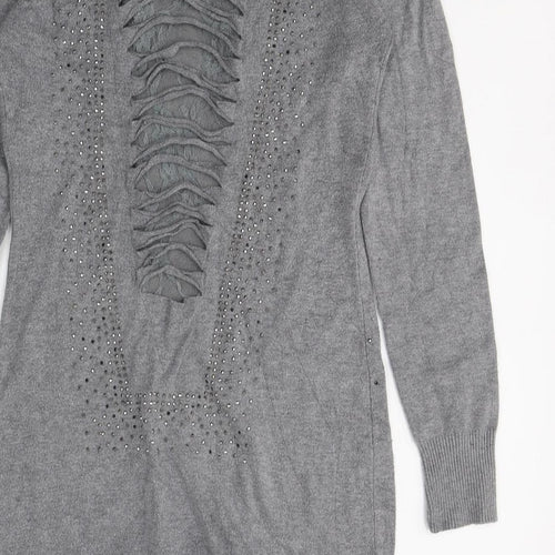 Losmoda Womens Grey  Polyester Jumper Dress  Size S  Round Neck Pullover