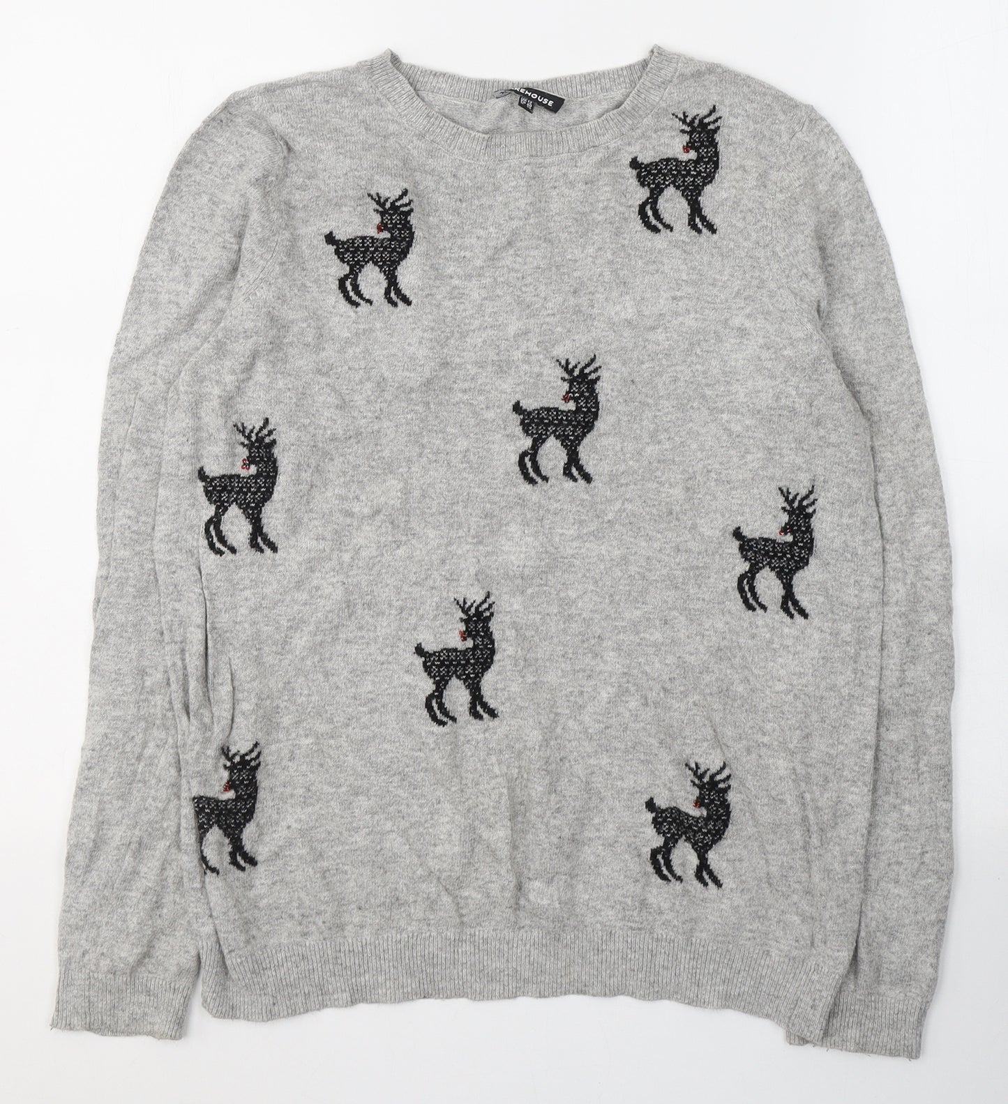 Warehouse Womens Grey Round Neck  Cotton Pullover Jumper Size 12   - Raiders