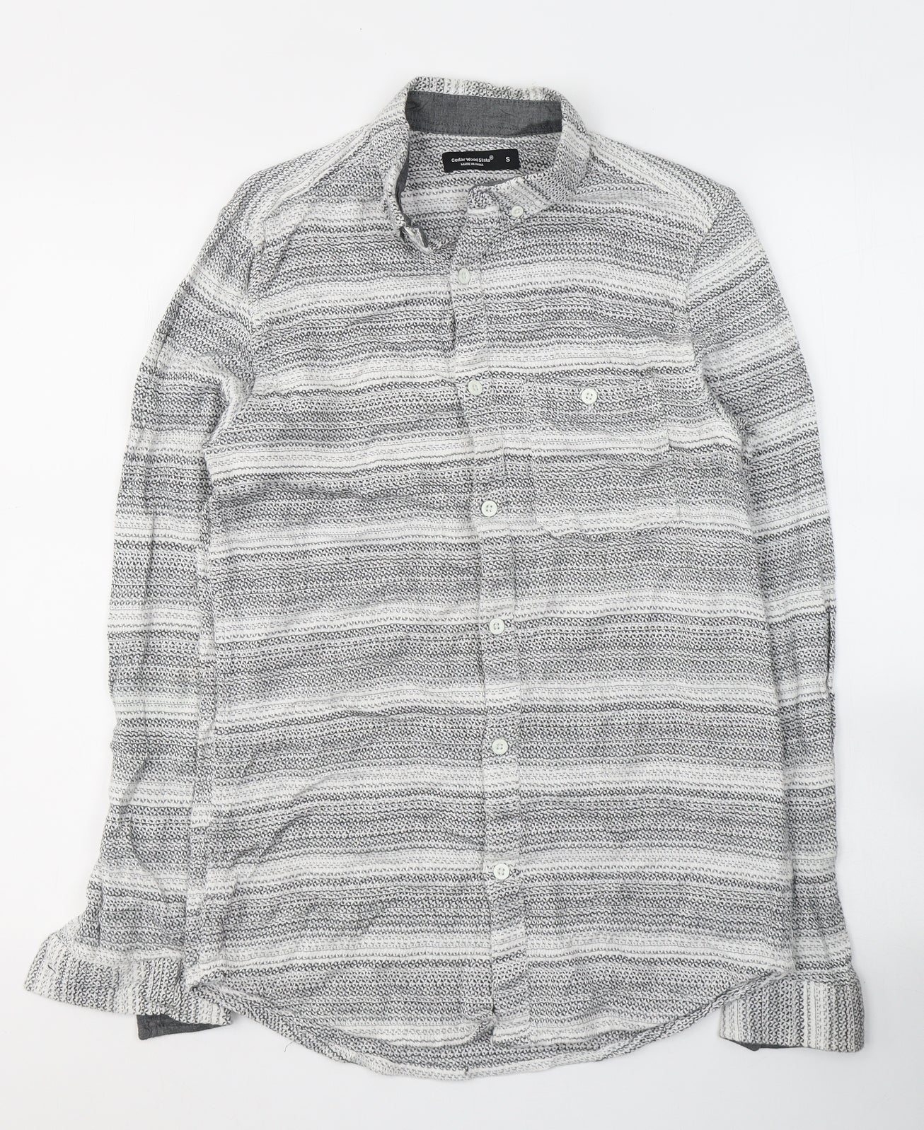 Cedar Wood State Mens Grey Striped Cotton  Button-Up Size S Collared Button