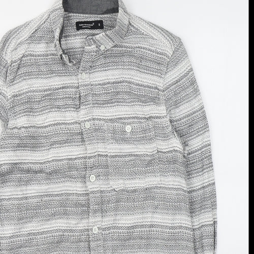 Cedar Wood State Mens Grey Striped Cotton  Button-Up Size S Collared Button
