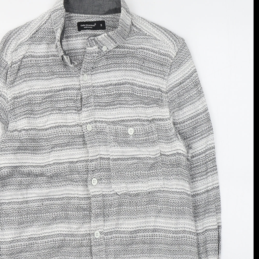 Cedar Wood State Mens Grey Striped Cotton  Button-Up Size S Collared Button