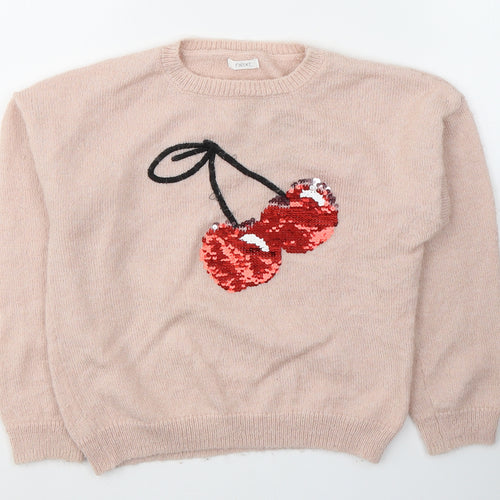 NEXT Girls Pink Round Neck  Acrylic Pullover Jumper Size 7 Years  Pullover - Cherries