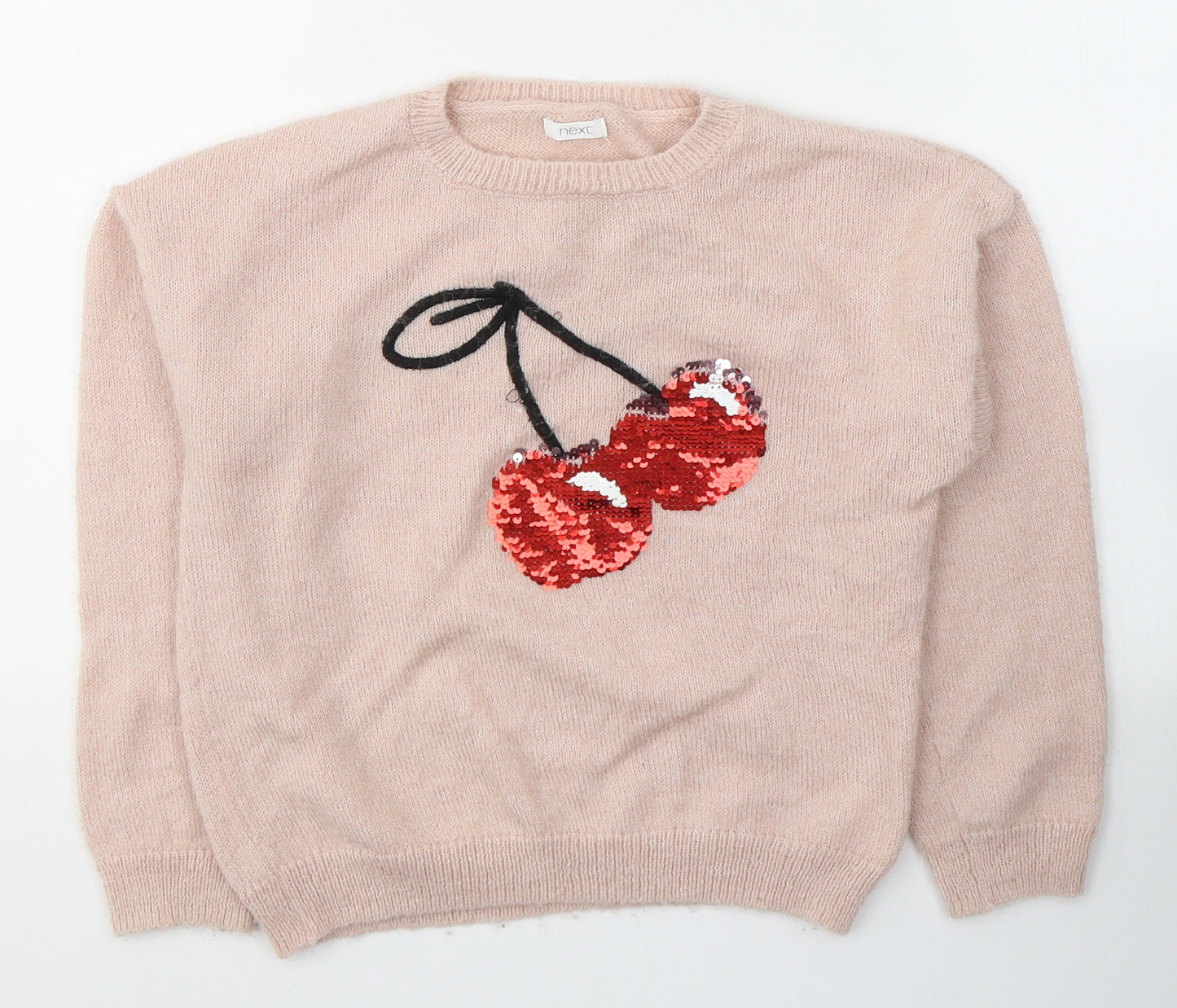 NEXT Girls Pink Round Neck  Acrylic Pullover Jumper Size 7 Years  Pullover - Cherries