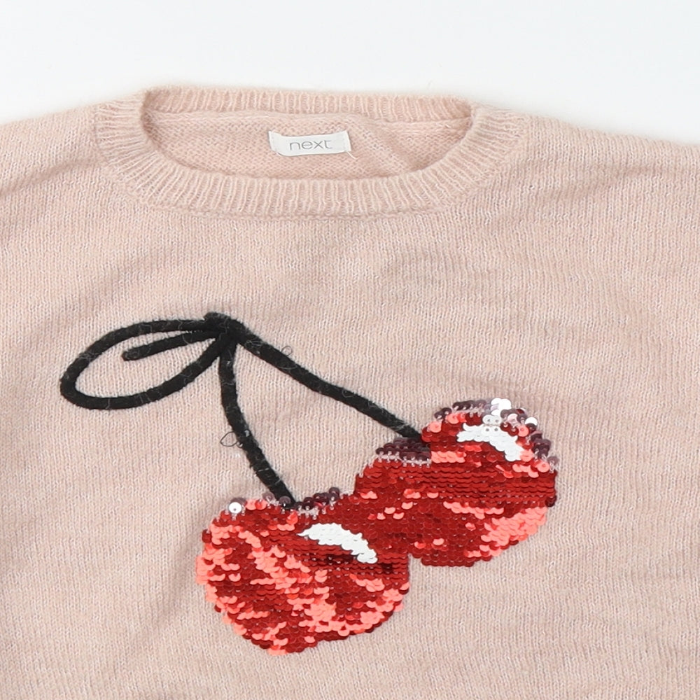 NEXT Girls Pink Round Neck  Acrylic Pullover Jumper Size 7 Years  Pullover - Cherries