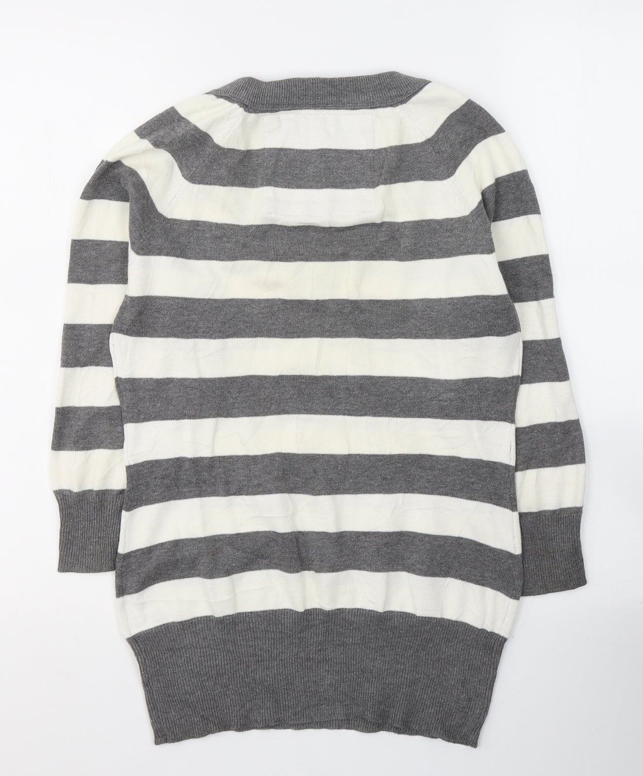 Abercrombie & Fitch Womens White Striped Cotton Jersey T-Shirt Size L V-Neck