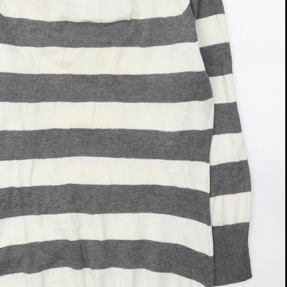 Abercrombie & Fitch Womens White Striped Cotton Jersey T-Shirt Size L V-Neck