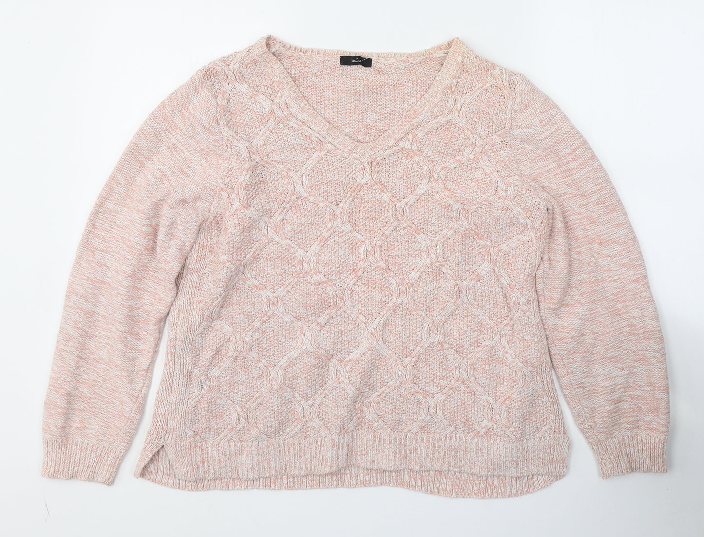 M&Co Womens Pink V-Neck  Cotton Pullover Jumper Size 18