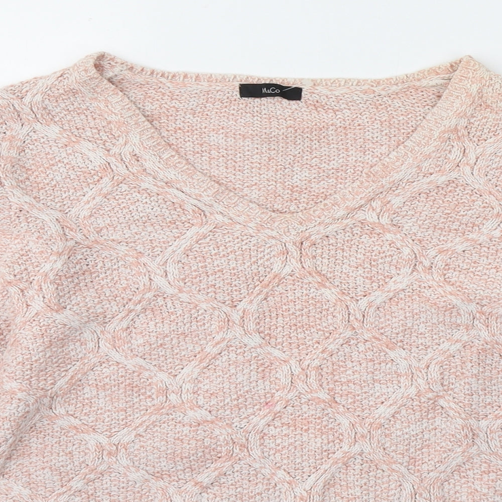 M&Co Womens Pink V-Neck  Cotton Pullover Jumper Size 18