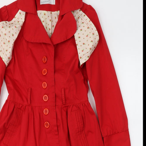Bonffier Womens Red Floral  Pea Coat Coat Size 16  Button