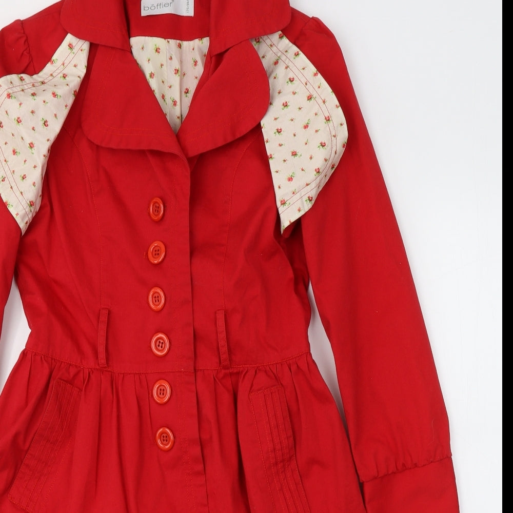 Bonffier Womens Red Floral  Pea Coat Coat Size 16  Button