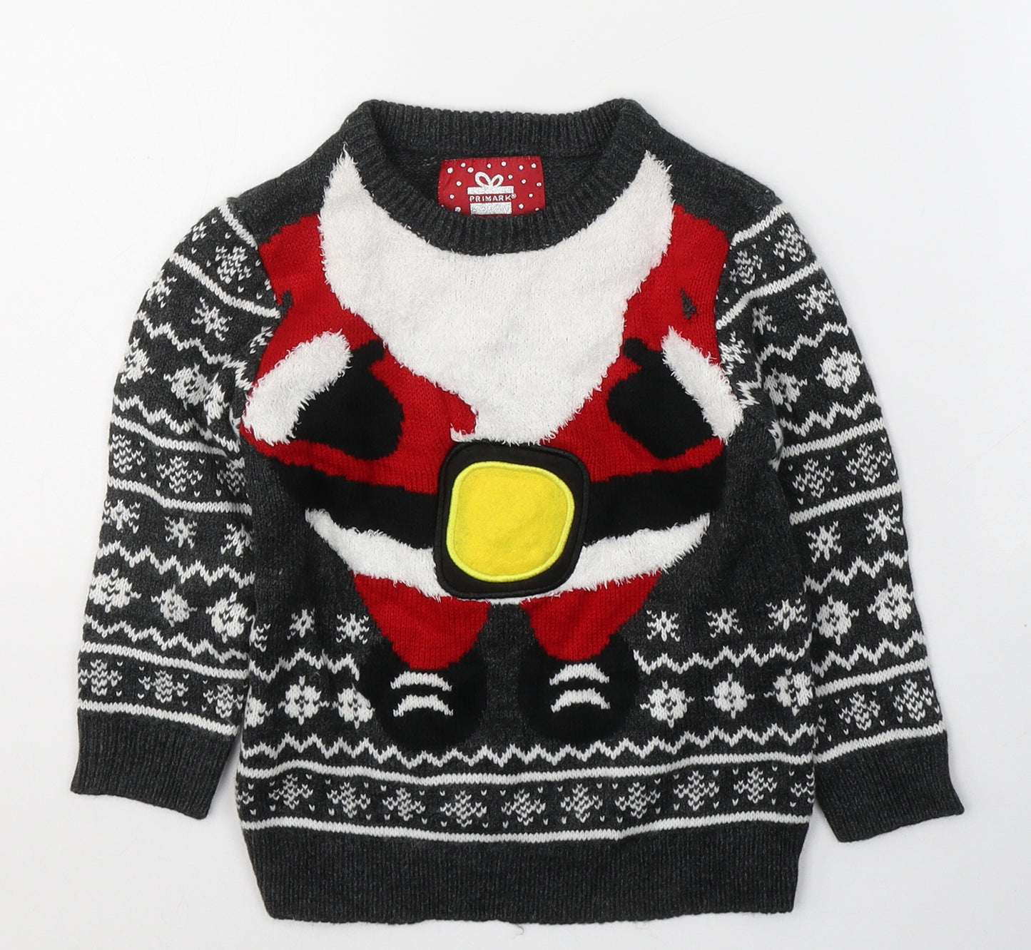Primark Girls Grey Round Neck Fair Isle Acrylic Pullover Jumper Size 3-4 Years  Pullover - Christmas