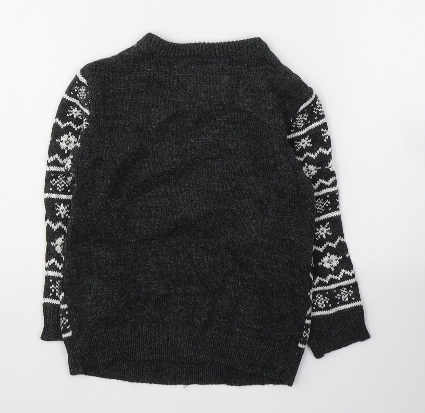 Primark Girls Grey Round Neck Fair Isle Acrylic Pullover Jumper Size 3-4 Years  Pullover - Christmas