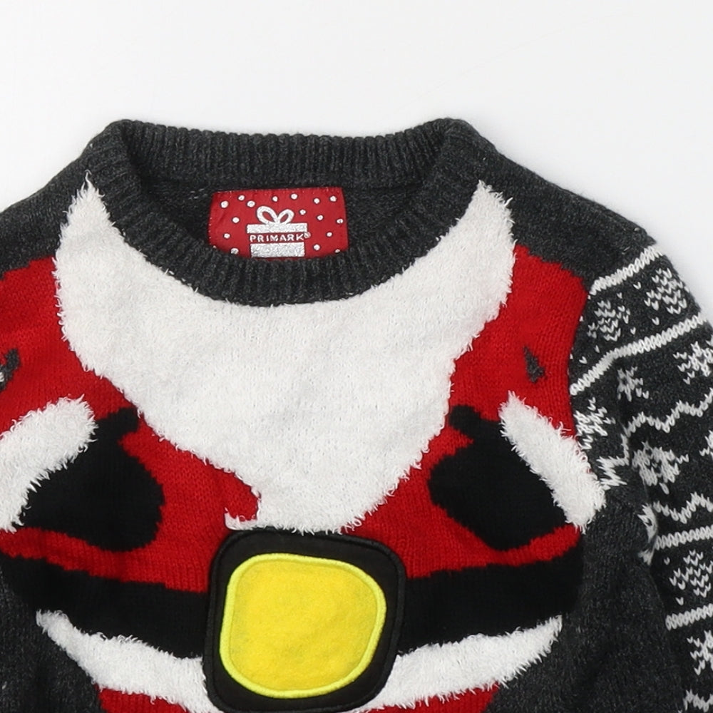 Primark Girls Grey Round Neck Fair Isle Acrylic Pullover Jumper Size 3-4 Years  Pullover - Christmas