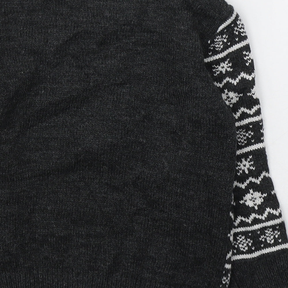 Primark Girls Grey Round Neck Fair Isle Acrylic Pullover Jumper Size 3-4 Years  Pullover - Christmas