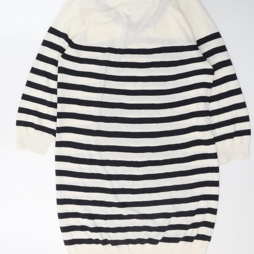 TU Womens White Striped Acrylic Jumper Dress  Size 10  V-Neck Pullover - Heart